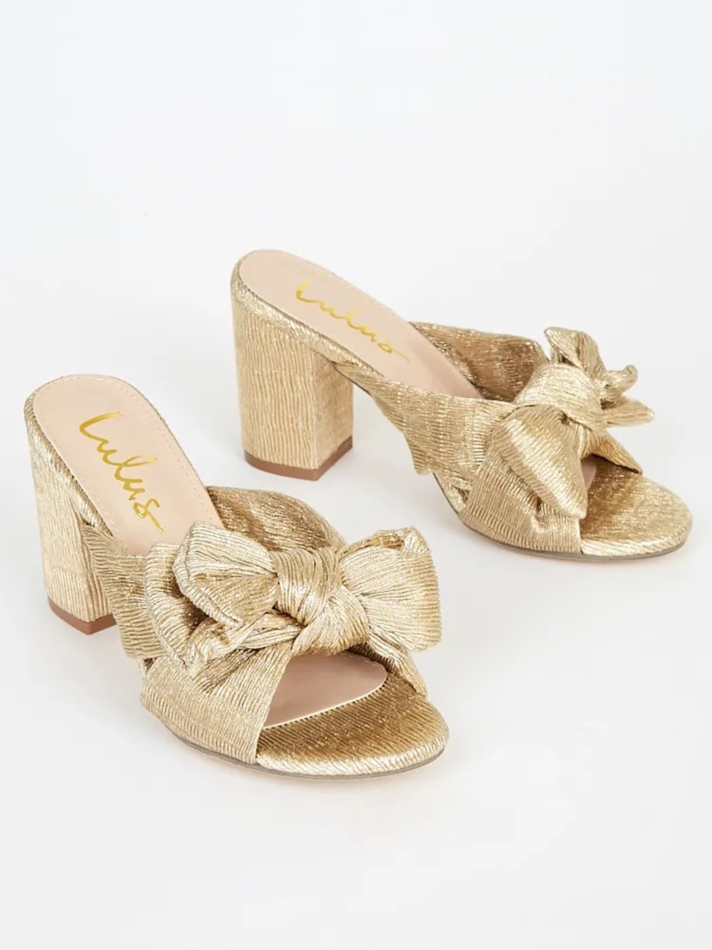 Lulus Dorothea Gold Knotted High Heel Sandals